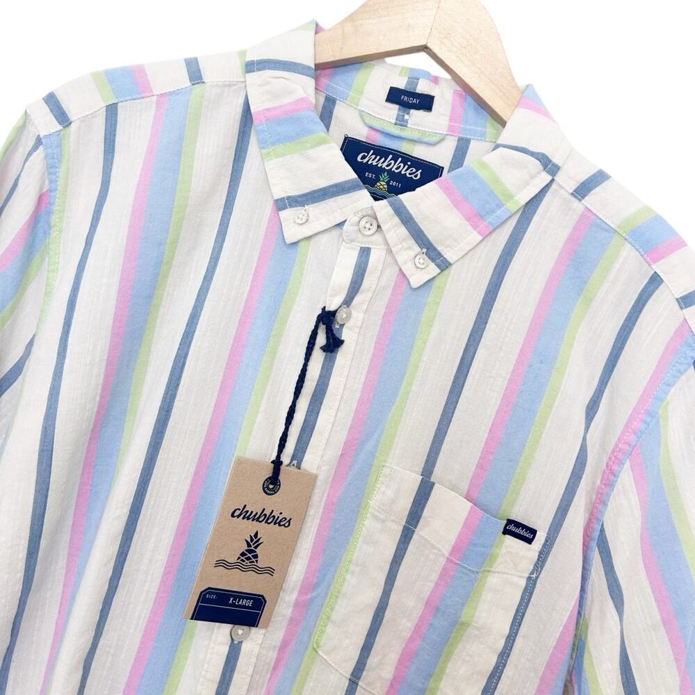 Chubbies Resort Wear Friday Striped Short Sleeve Button Down Sz XL